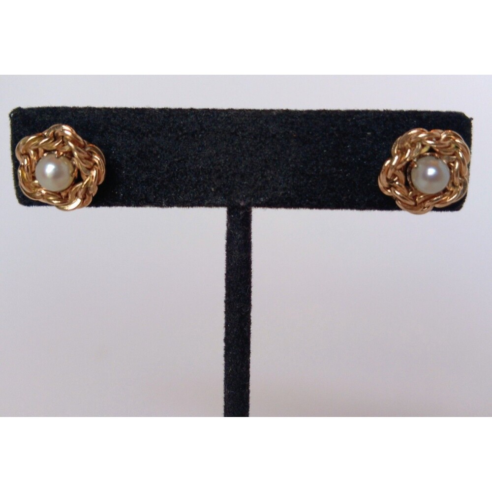 Vintage 1/20 12k Gold Filled Faux Pearl Twisted Rope Screwback Post Earrings 1/2